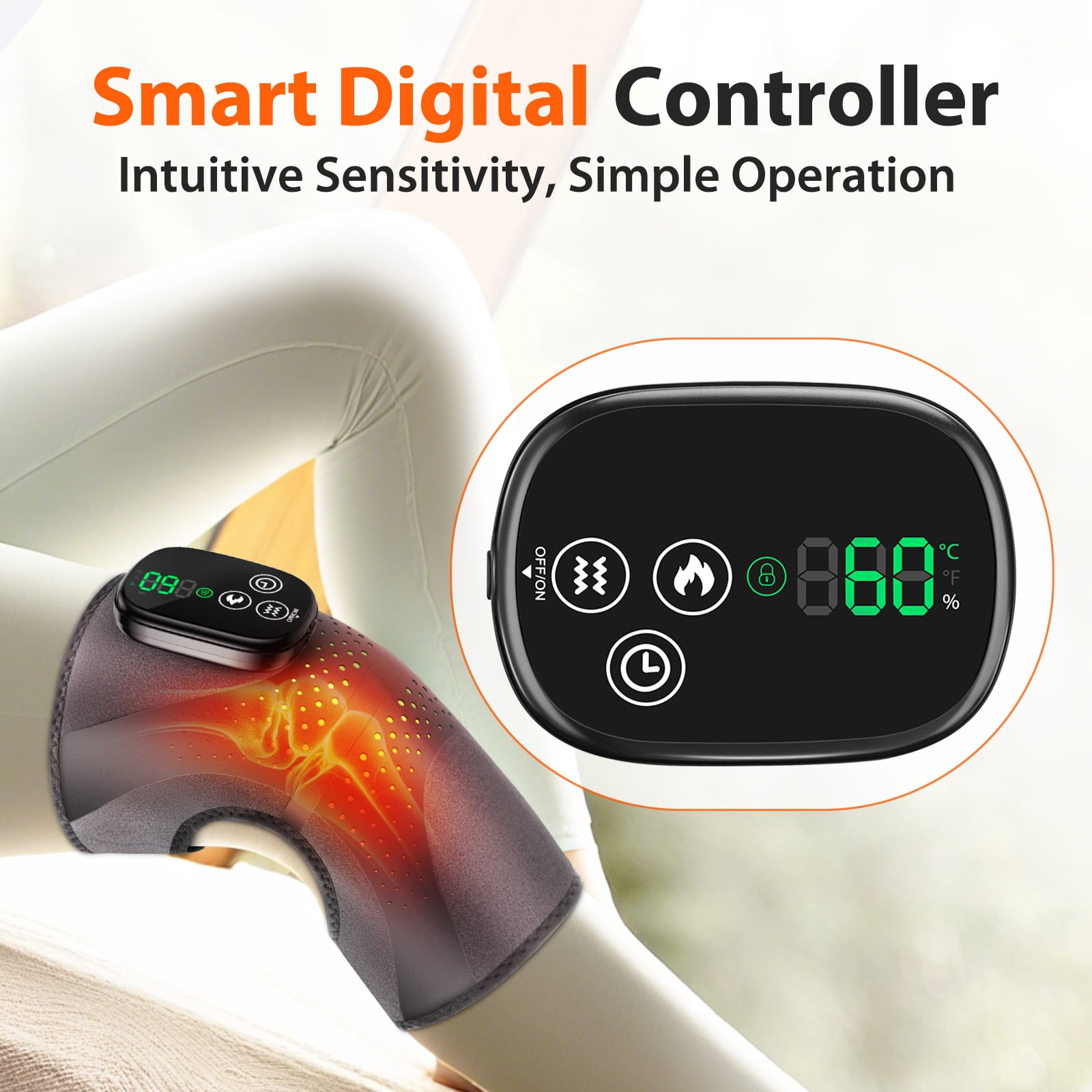 FlareMore Cordless Knee Massager with 3 Heat & 3 Vibration,Rechargeable Heated Knee Brace Wrap with 5000mah Battery,Adjustable Strap,Auto Shut Off,Portable 4-Motor Massager for Knee,Shoulder & Elbow