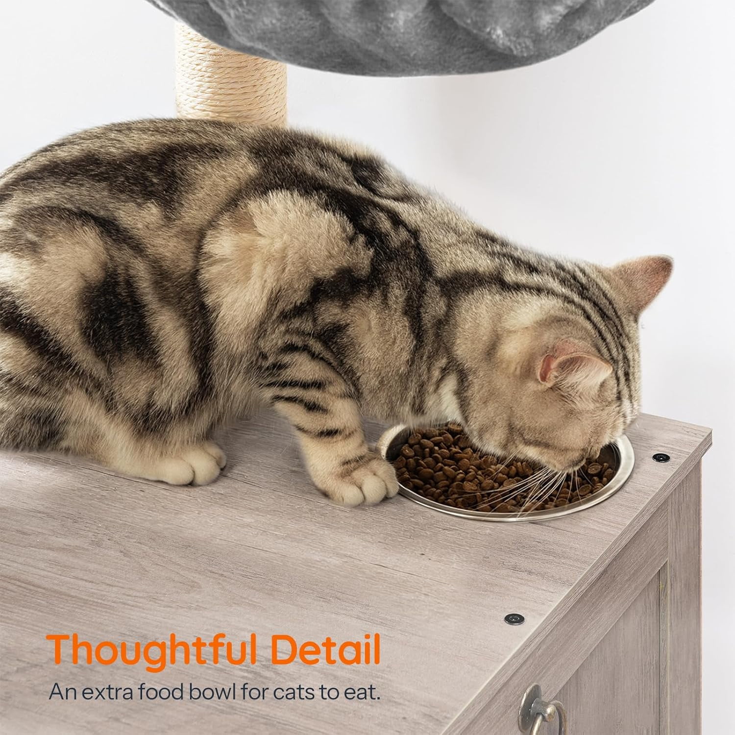 Cat Tree with Litter Box Enclosure, 44" Tall Wooden Cat Tower with Scratching Posts, Cat Hammock, Hidden Litter Box Furniture, All-in-One Indoor Cat Condo, Greige BG48MZ03
