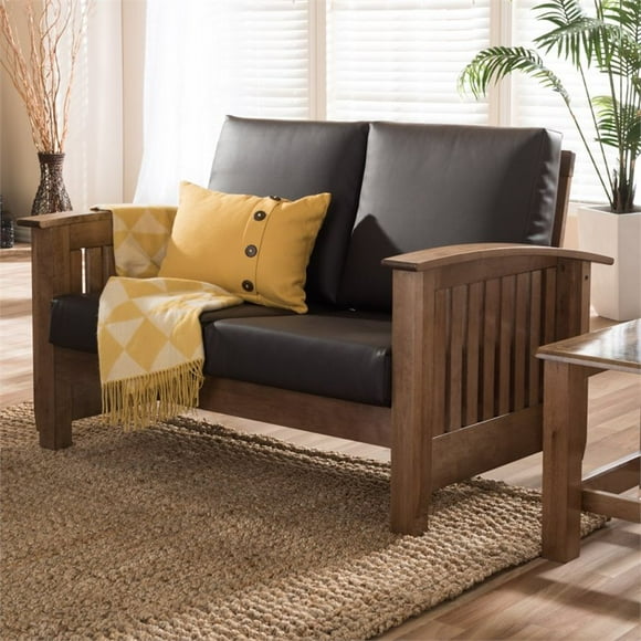 Baxton Studio Charlotte Faux Leather Loveseat, Dark Brown