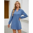 thumbnail image 3 of Women'S Autumn Dress 2025 Lapel Long Sleeve Casual Loose V-Neck Solid Color Sports Sweater Dress Sea Blue XL, 3 of 8
