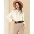 thumbnail image 3 of Allegra K Women's Collar Top Ruffle Front Lace Panel Button Front Tie Neck Long Sleeve Blouse, 3 of 6