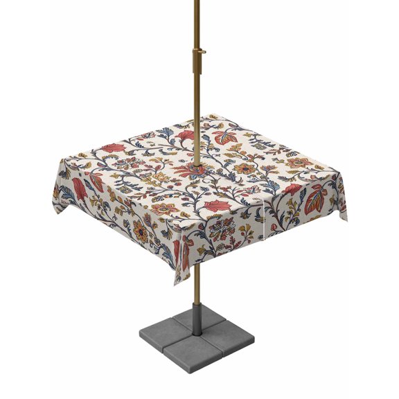 Outdoor Tablecloth with Umbrella Hole, Orange Red Leaf Spillproof Waterproof Outdoor Table Cover, Vintage Farmhouse Boho Pastoral Tribal Patio Tablecloths for Party/Garden/Picnic, Square 60"x60"