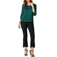 thumbnail image 2 of INSPIRE CHIC Women's Satin Blouse Casual Solid Long Sleeve V Neck Top Shirts M Blue Green, 2 of 7