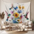 thumbnail image 2 of Hummingbird Tapestry for Bedroom Wall Hanging Tapestry, Spring Vintage Oil Painting Sunflowers Beige Ceiling Backdrop Tapestries Poster Blanket Wall Decor for Teens Room Living Room Dorm 59" x 90", 2 of 8