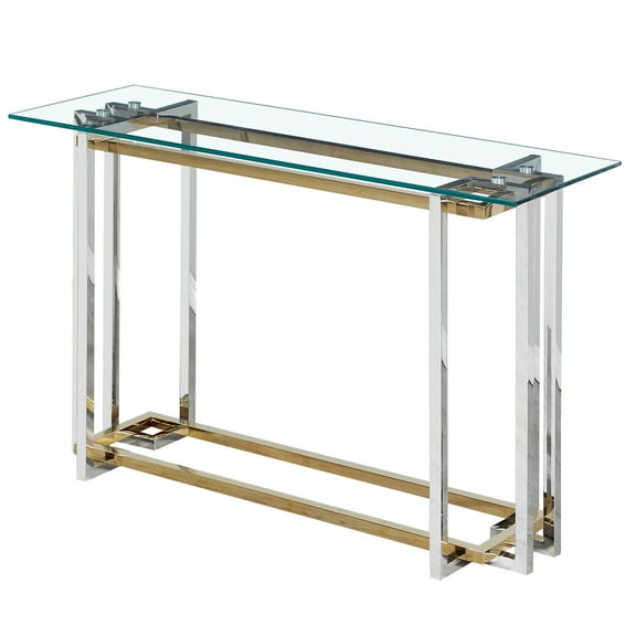 Contemporary Metal and Glass Console Table Silver and Gold
