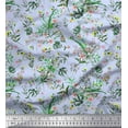 thumbnail image 1 of Soimoi Blue Poly Georgette Fabric Leaves,Berries & Clematis Floral Printed Fabric 1 Yard 52 Inch Wide, 1 of 1