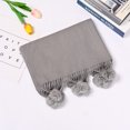 thumbnail image 3 of Bufanda de cachemira cálida de invierno con pompón, bufanda sólida para mujer con bola de pelo de conejo, pashmina, bufandas gruesas, chales, manta de gran tamaño para mujer, 3 of 5