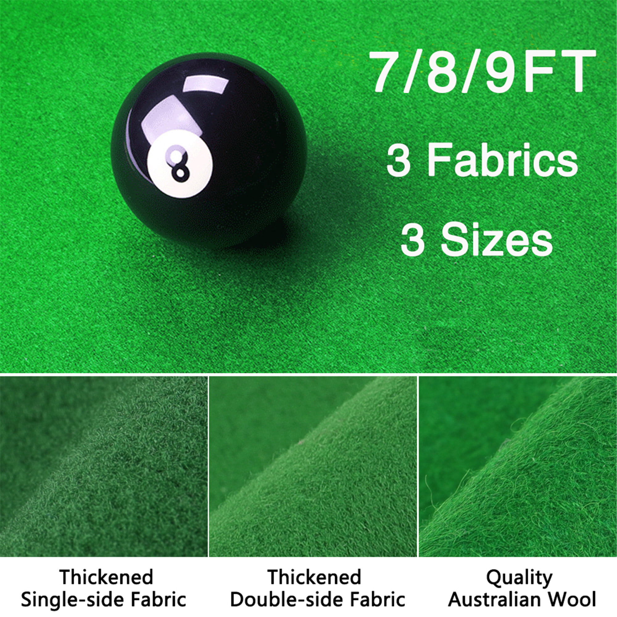 Black Double-Sided Wool Cloth Felt 6x Strips for 7" 8" Pool Snooker Table 