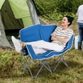 thumbnail image 4 of Costway Double Duo Camping Chair with Armrests Cup Holders Carry Bag Heavy Duty Lawn Chair Blue, 4 of 10
