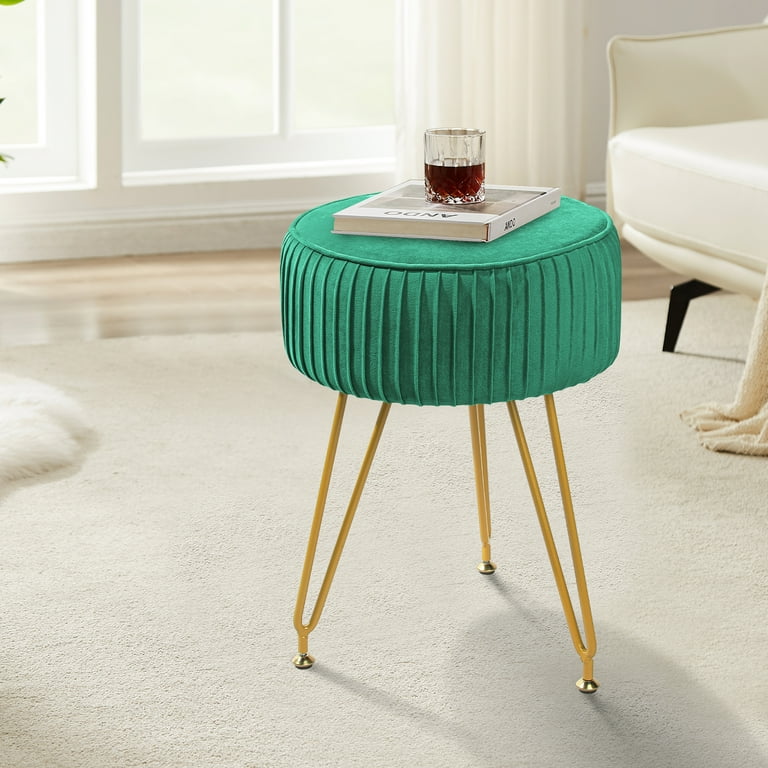 Fionafurn Velvet Upholstered Round Ottoman Pleated Vanity Makeup Stool Footrest Emerald Green Walmart