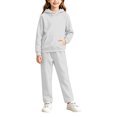 thumbnail image 3 of Girls 2 Piece Pullover Hoodie and Sweatpants Set Solid Color Long Sleeve Outfit with Kangaroo Pocket for Cozy Fall Winter School Daily Wear, 3 of 6