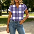 thumbnail image 7 of Ihhxva Tops for Women Plaid Button-Up Blouse Fit Button Detail Moisture-Wicking V-Neck Short Sleeve Shirt S-2XL, 7 of 7