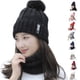 thumbnail image 3 of Guardurnaity Gorro de lana tejido para hombre y mujer, gorro tejido con bola redonda, trenzado, cálido y grueso, accesorio para la cabeza de Sombreros azul marino, 3 of 6