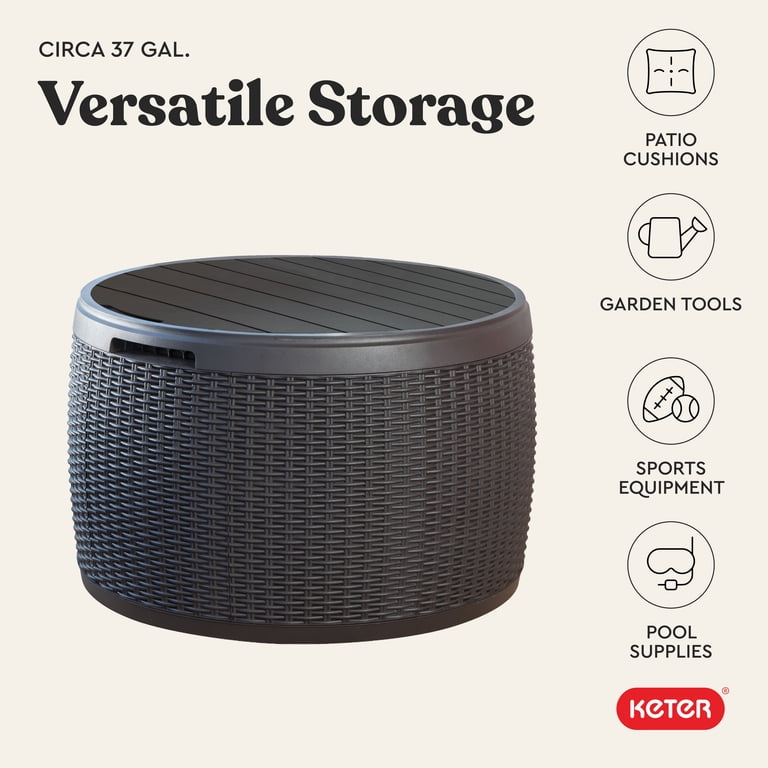 Keter Circa 37-Gallon Round Resin Deck Box, Grey photo 6