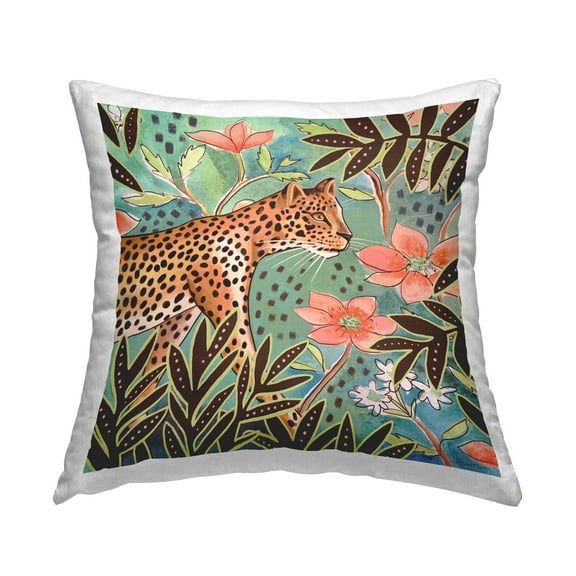 Stupell Industries Jungle Leopard & Leaves Decorative Printed Throw Pillow Design by Elizabeth Tyndall