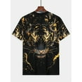 thumbnail image 4 of 1 piece MenCasual crew neck T-shirt, black and gold oil tiger print, polyester Knitting fabric, slightly stretchy, short-sleeved pullover shirt, suitable for daily and weekend wear, 4 of 6