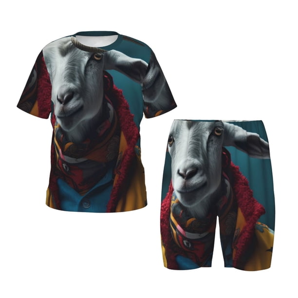 Balery Surrealist Goat Conjunto de Pijama Infantil de Manga Corta con Estampado – Ropa de Dormir de Algodón Suave-X-Large