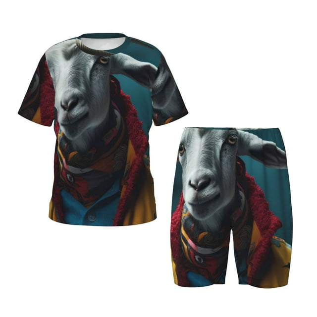 Balery Surrealist Goat Conjunto de Pijama Infantil de Manga Corta con Estampado – Ropa de Dormir de Algodón Suave-XX-Large