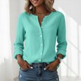 thumbnail image 5 of Cdudpw Womens Tops Short Sleeve Shirts Buttons V Neck Fall Fashion Outfits Plus Size Blouses Dressy Casual(Mint Green,L), 5 of 7
