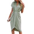 thumbnail image 2 of Women's Ruched Surplice Short Sleeve Dress 95% polyester 5% spandex for flattering fit and comfortable wear everyday, 2 of 12