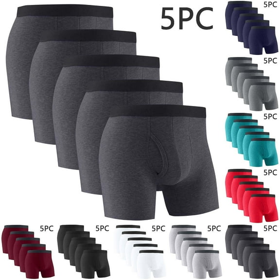 HomeDM 5 Pack Men's Underwear Boxer Briefs, Cotton Solid Color Multipack Underwear Black/L