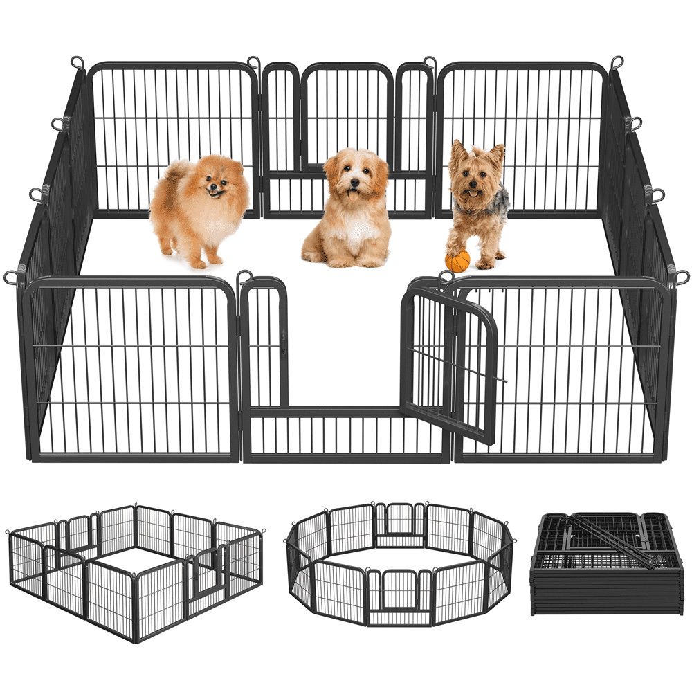 Alden Design 25″ Tall 12 Panels Metal Dog Playpen Fence for Outdoor Indoor, Black