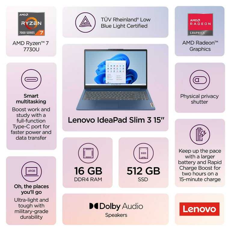 Lenovo Ideapad Slim 3, 15.6 inch FHD IPS Touch Laptop, AMD Lenovo Ideapad Slim 3, 15.6 inch FHD IPS Touch Laptop, AMD