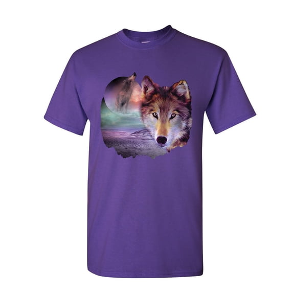 Tee Hunt Wolf Howling at Moon T-Shirt Wilderness Wildlife Wild Wolf Pack Mens Shirt, Purple, Large