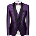 thumbnail image 2 of Trajes para hombre, ajuste regular, 3 piezas, esmoquin ajustado, chaleco, pantalones, chal, solapa, cachemir, conjunto de trajes para hombre para boda (morado, L) JAMW Sencillez, 2 of 5