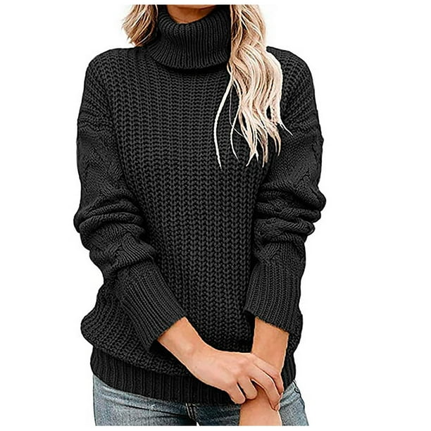 Puntoco suéter moda mujer sólido manga larga Pullove cuello alto Casual suéter tops liquidación de Navidad Puntoco Puntoco-2198