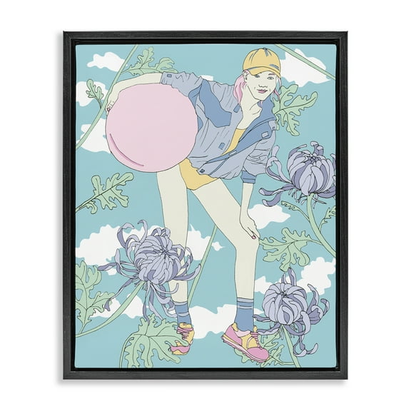 Stupell Industries Pastel Exercise Ball Girl People Painting Black Floater Framed Canvas Art Print Wall Art, 17 x 21