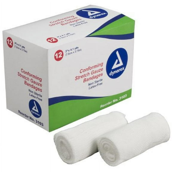 Dynarex Conforming Stretch Gauze Bandage, 3 Inches x 4.1 Yards, 12 Count