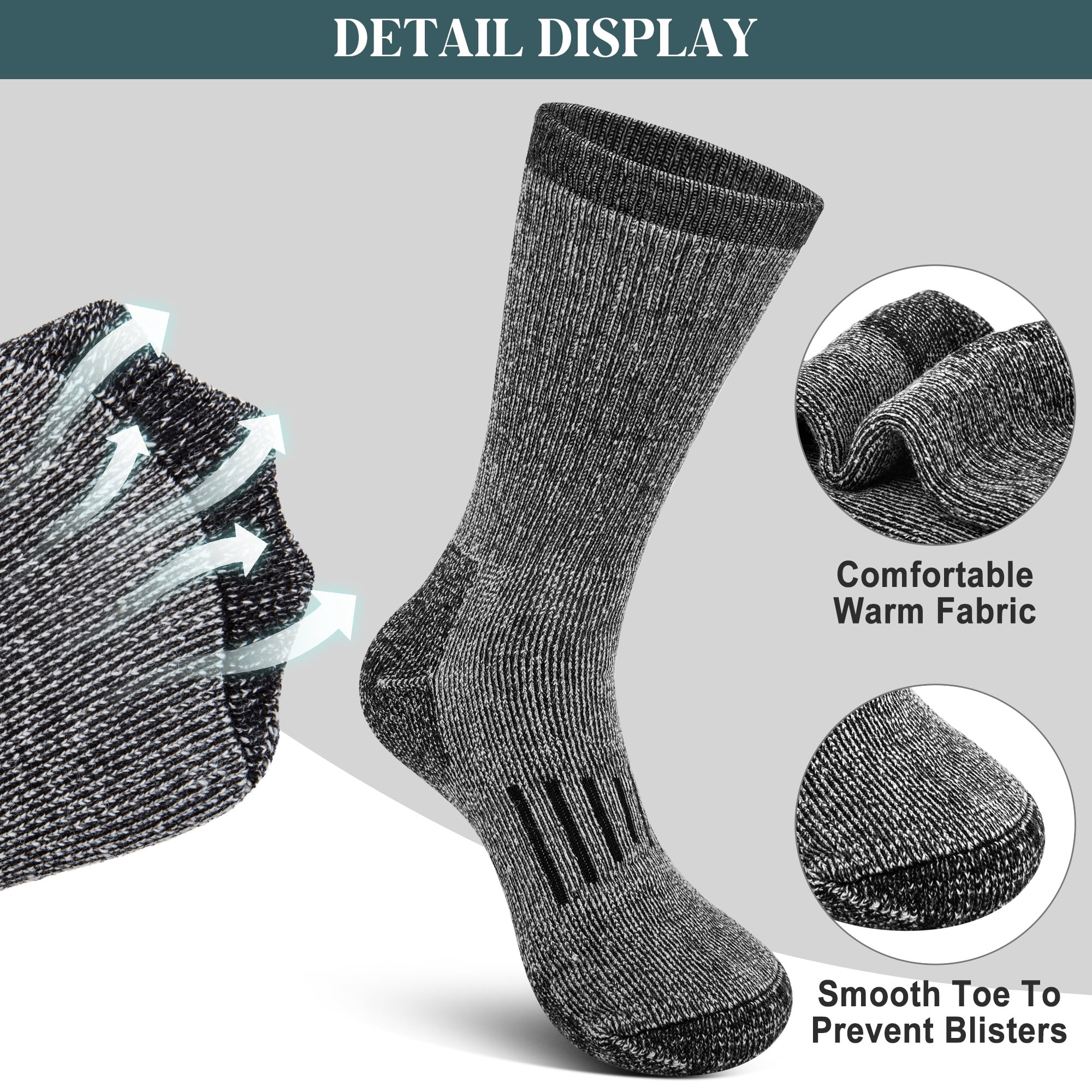 KOITHOT 3 Pack Merino Wool Socks for Men & Women, Thermal Boot Warm Hiking Socks