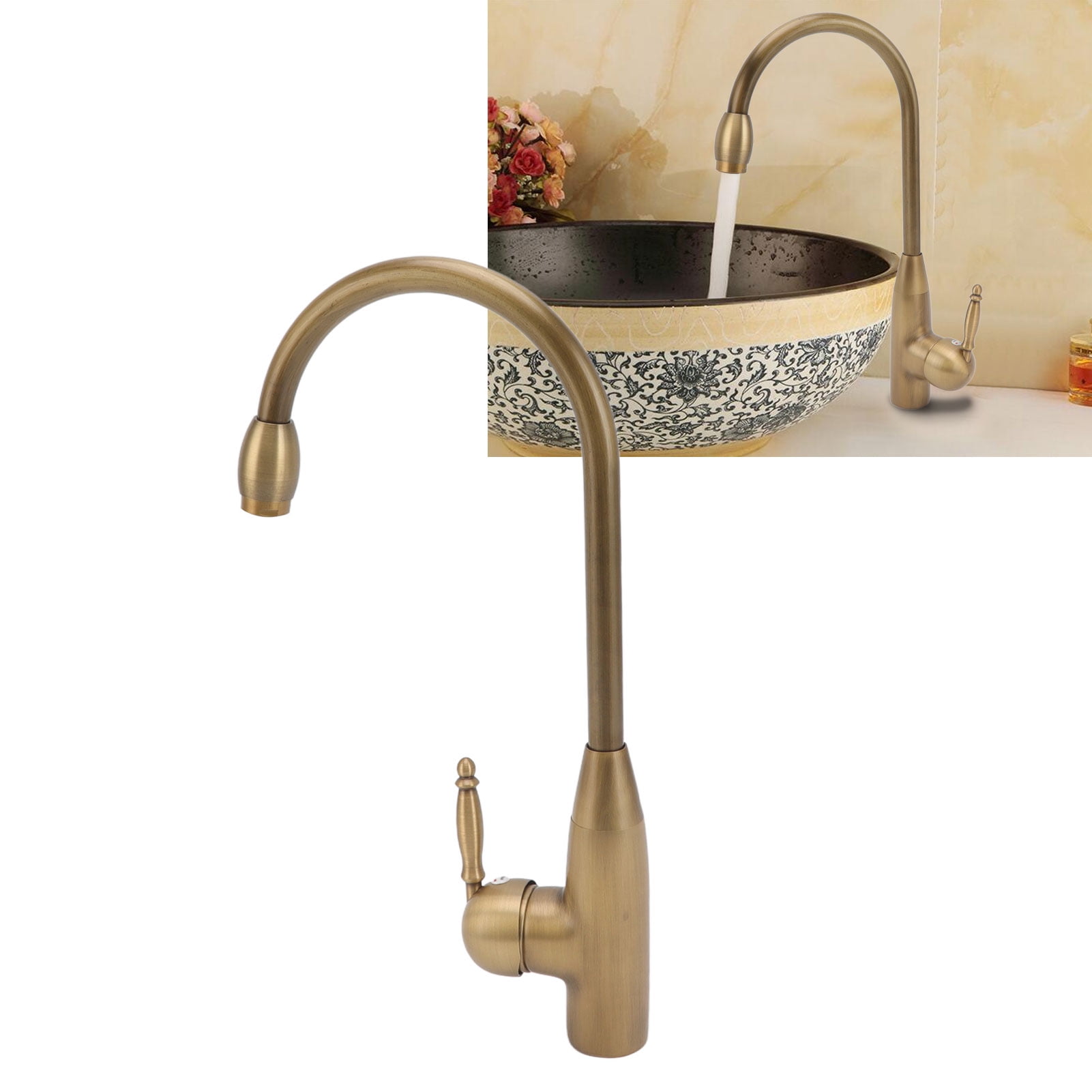 BIMZUC Antique Brass Bathroom Faucet Single Handle Hot Cold Water Tap Retro Swan Sink Mixer (16.14 in / 41 cm)