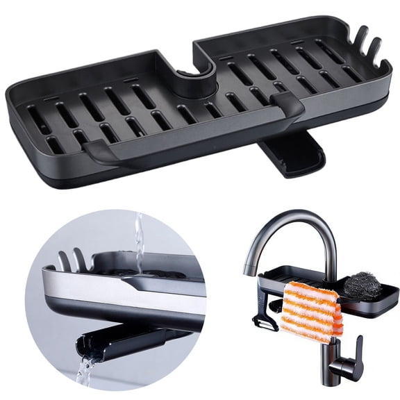 Kitchen Faucet Sink Rack, Rotatable PVC Organizer Tray with Spout Design, Over-Sink Storage for Soap, Scrubbers, Towels, Household Usage