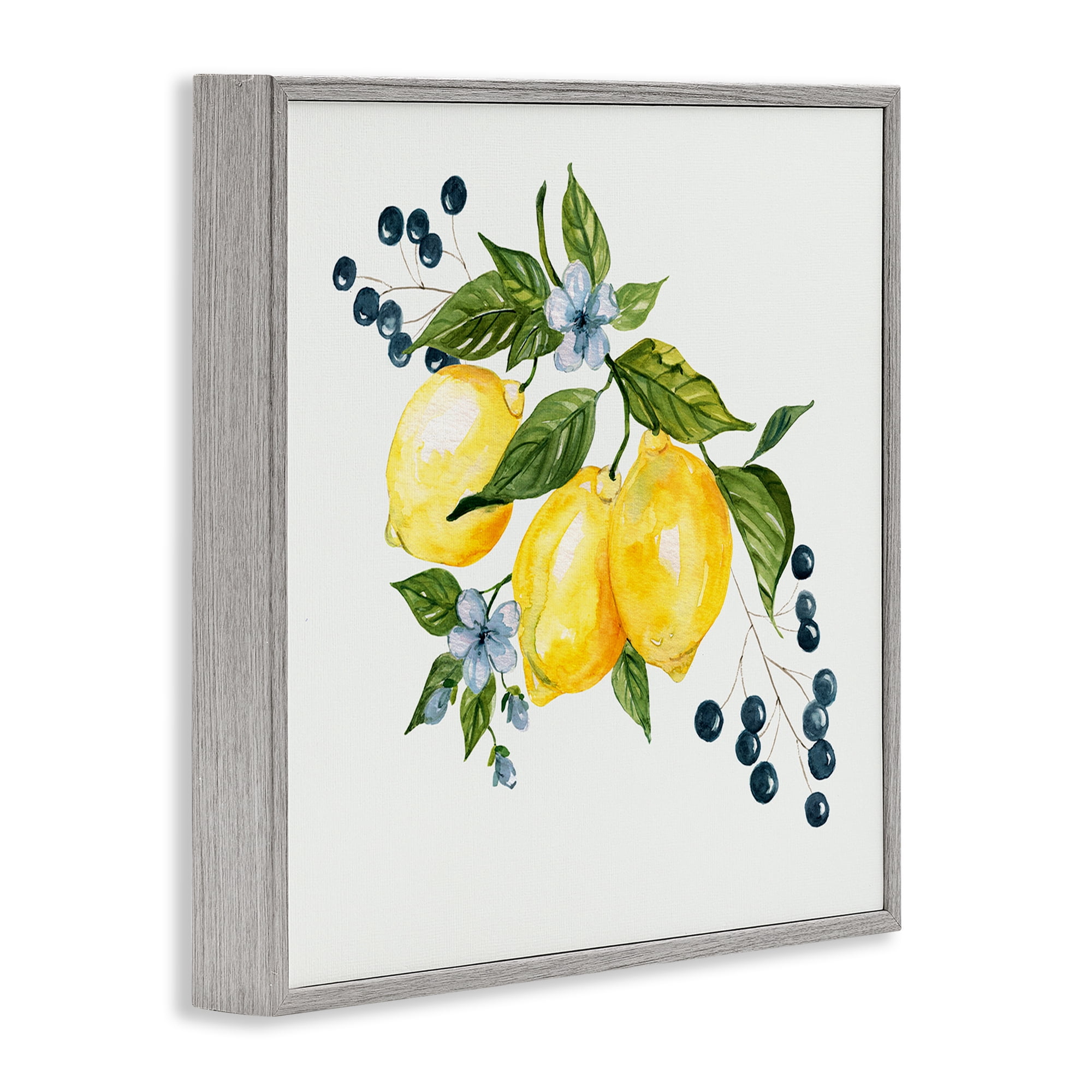 Stupell Industries Lemons with Blossoms & Berries Gray Framed Giclee Art, design by Livi Finn