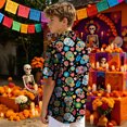 thumbnail image 5 of Tiijoy Boys Short Sleeve Button Down Shirt Skeleton Floral Beach Shirt, Black, Sizes 3-13, 5 of 6