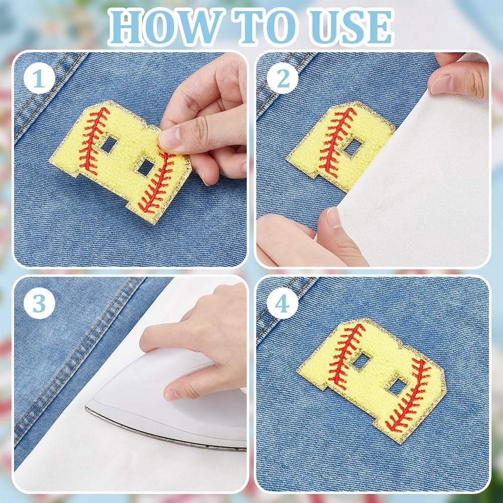 38 pcs Letter Numbers Patches Ball Softball Patches Iron on Letter Chenille Patches Gold Baseball Style Embroidered Patches for DIY Clothes Backpack Hats Shirt Jeans DIY Accessories