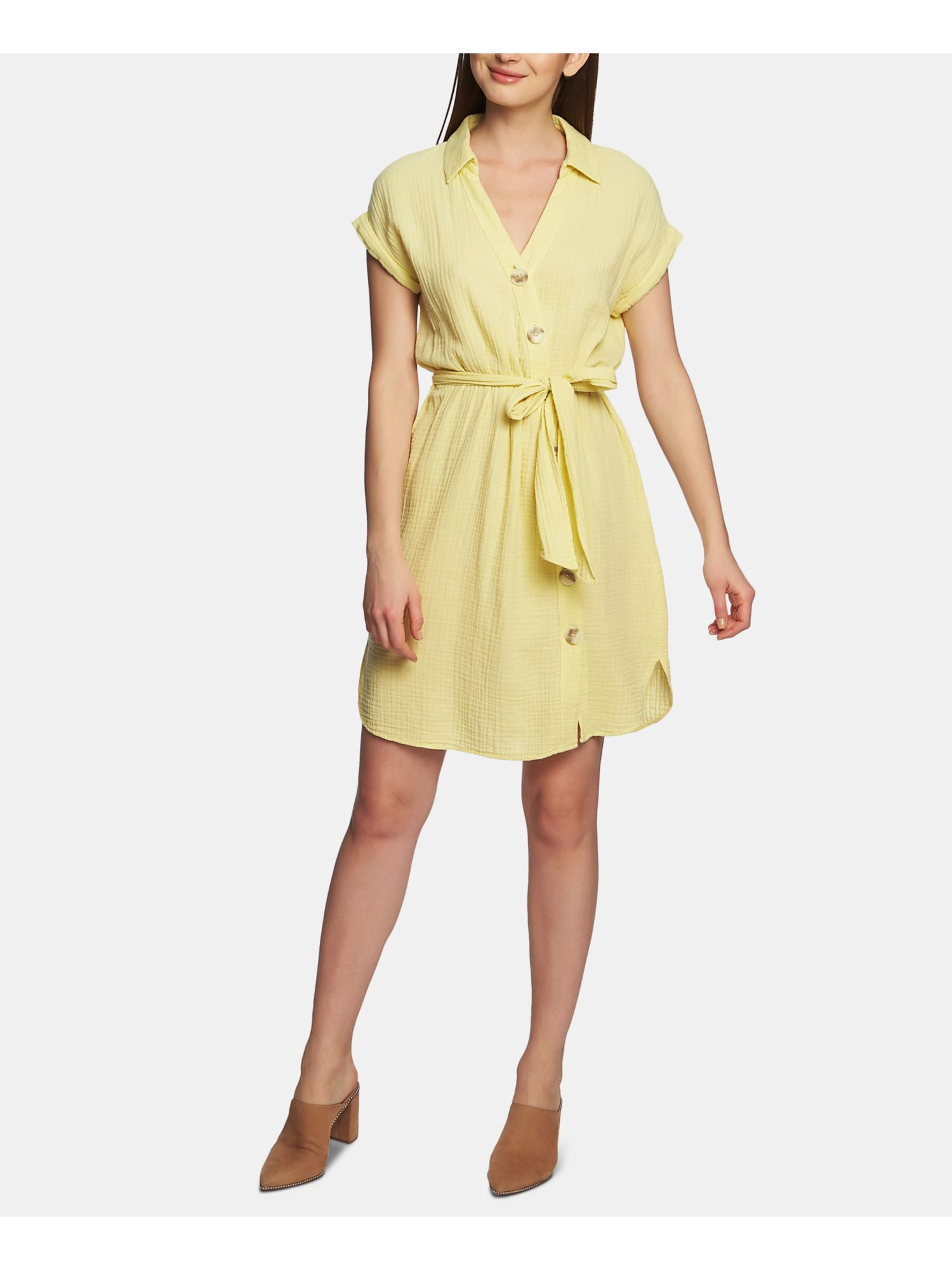 yellow belted dress