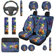 Uorisanigo Frog Starry 14 Pack Cars Accessories Set with Auto Seat Covers and Steering Wheel Cover and Auto Headrest Cover Car Console Cover Seat Belt Pads Personalized Fit Most Car SUV