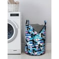 thumbnail image 3 of Tropical Laundry Bag, Aloha Hawaii with Paradise Island Palm Trees Hibiscus Blossoms Sun Sea, Hamper Basket with Handles Drawstring Closure for Laundromats, 13" x 19", Blue Black Pink, by Ambesonne, 3 of 4