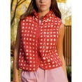 thumbnail image 4 of Women Checkered Vest Sleeveless Winter Fleece Jacket High Neck Zip Up Plaid Gilet with Chest Pocket Red M, 4 of 9