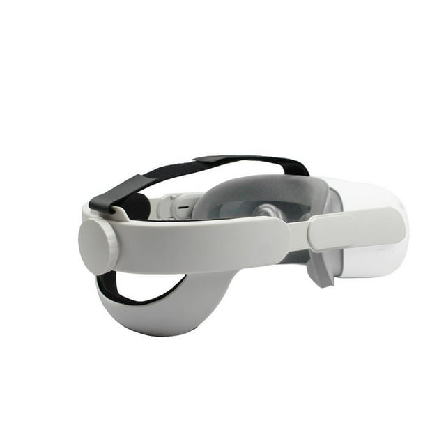 Head Strap Compatible for Oculus Quest 2 Headset Headband Head Strap Replacement VR Accessories. The white ABS and sponge pad head strap features an ergonomic design with a 50:50 counterweight for comfort. It includes a rotatable adjustment mechanism for a customized fit, suitable for various head shapes. Designed for Oculus Quest 2 VR headsets, this lightweight and durable accessory enhances gaming comfort and is ideal for home gaming or VR arcades.