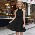 thumbnail image 5 of Ruyang Teen Girls Halter Sleeveless Dresses Ruffle Hem Slim Fit A-Line Swing Dresses Summer Trendy Solid Casual Breathable Skirts, 5 of 7