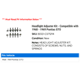 thumbnail image 2 of Headlight Adjuster Kit - Compatible with 1968 - 1969 Pontiac GTO, 2 of 2