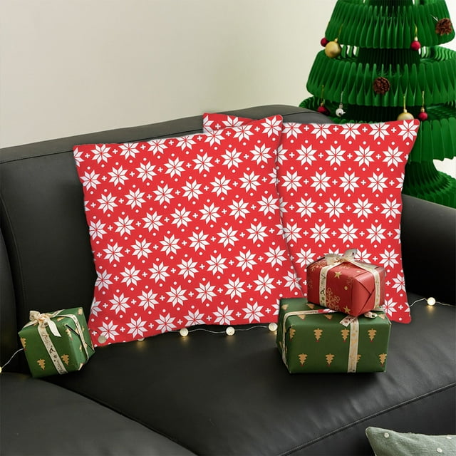 Housses de Coussin de Noël 18x18 Pouces Ensemble de Coussins Décoratifs Sapin de Noël Rouges Décor de Noël d'Hiver pour Maison Canapé