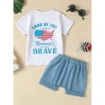 thumbnail image 3 of Wassery Independence Day Clothes Toddle Boys 4th of July Outfits Summer Double-sided Map Print Short Sleeve T-shirt and Casual Elastic Shorts Set, 3 of 9