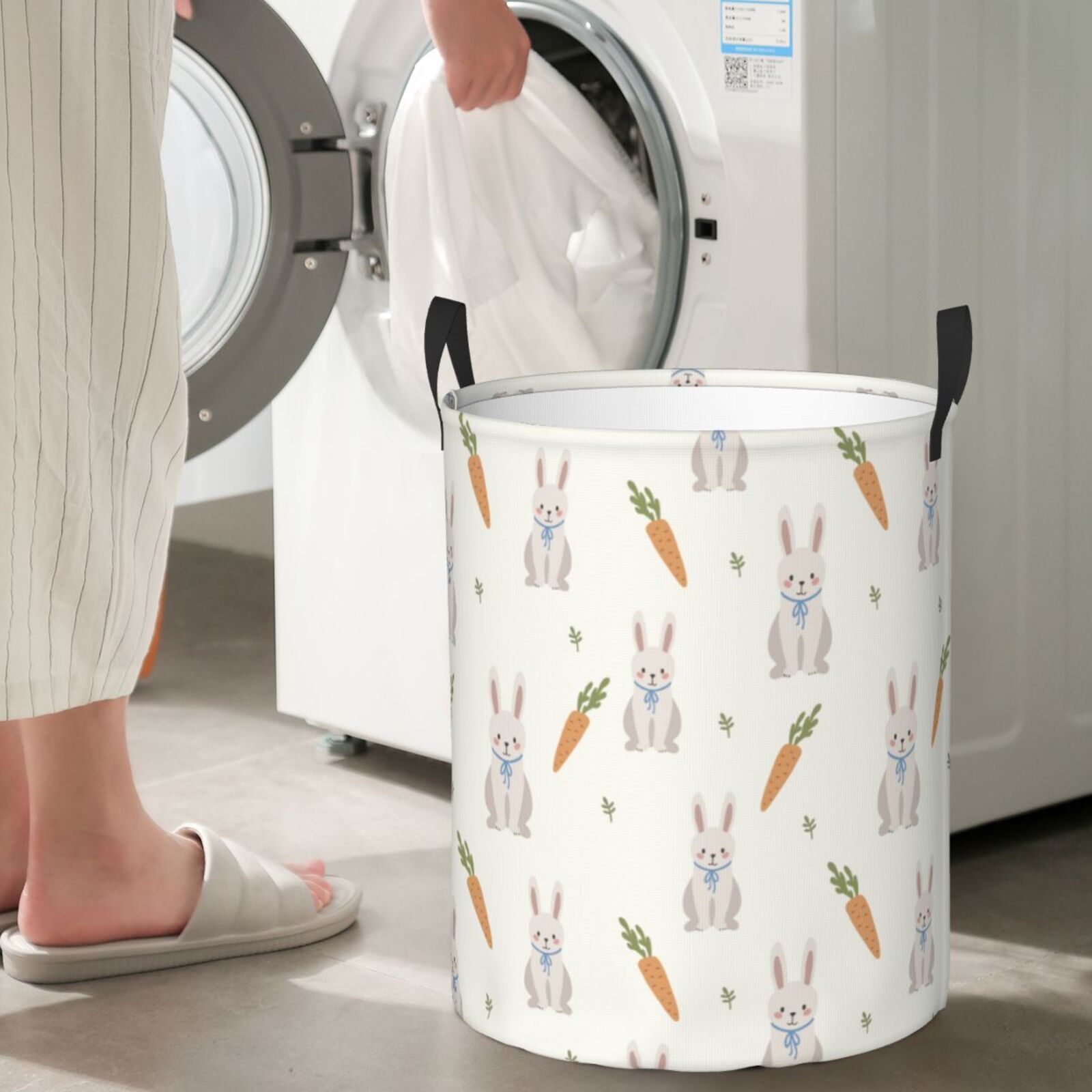 Large Laundry Basket with Handles - Cute Rabbit Radish Kids Baby Dirty Clothes Laundry Hamper for Bedroom Aesthetic
