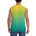 thumbnail image 4 of Lsque Teal To Yellow Gradient Print Men's Cotton Blend Sleeveless Muscle Shirts (S-3XL)- Moisture Wicking, Odor Protection, UPF 30+,X-Large, 4 of 8
