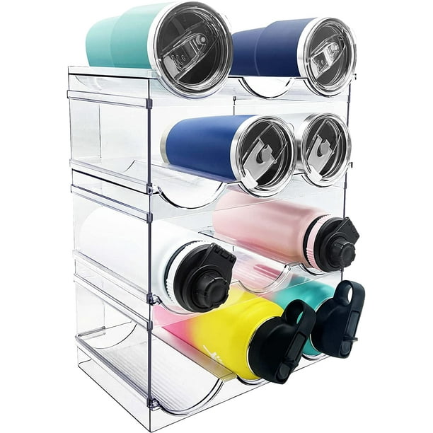 Organizador de botellas de agua, estante apilable para organización y almacenamiento de despensa de cocina, soporte de plástico para botellas de agua para organizador de gabinete de cocina